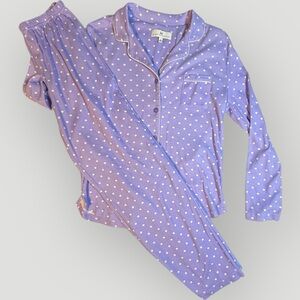 Karen Neuburger Women’s Long Sleeve Pajama Set Soft Lavender White Polka Dot